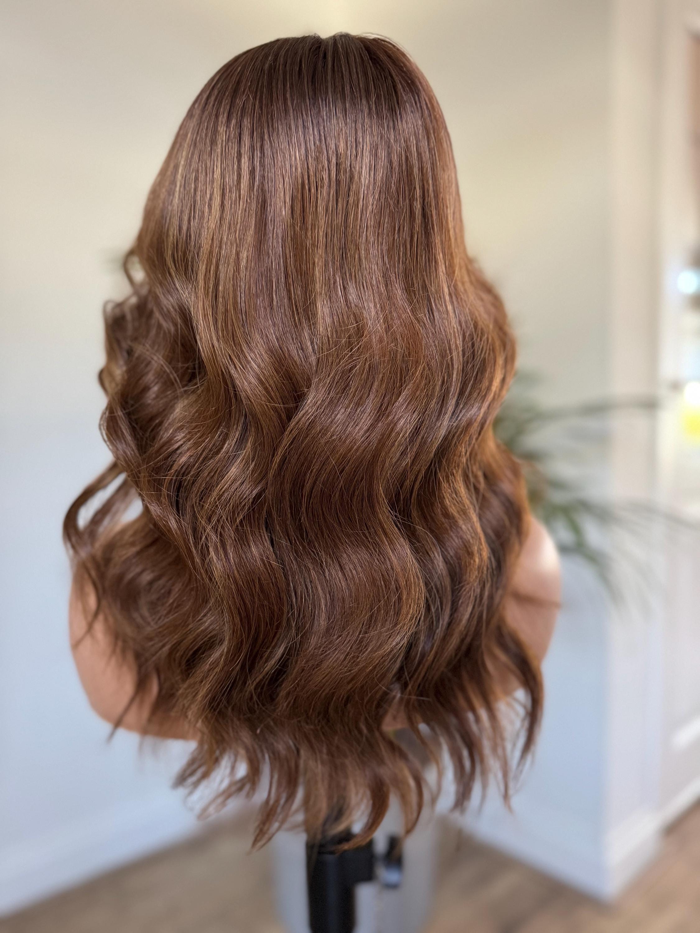 Elodie | 20” Warm Chocolate Brown Balayage HD Lace Human Hair Wig | Size M | Ready to Ship