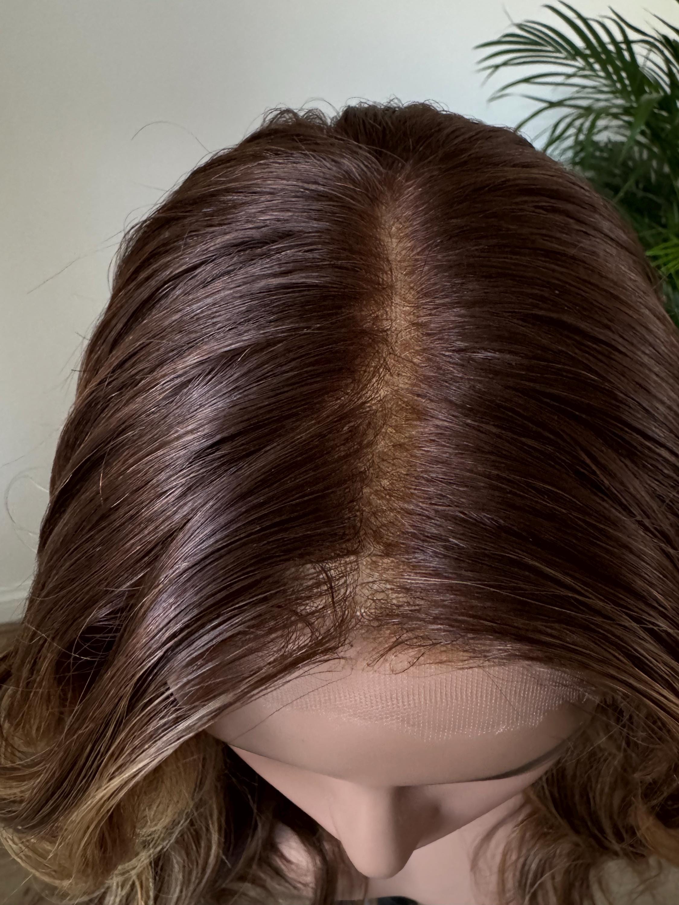 Elodie | 20” Warm Chocolate Brown Balayage HD Lace Human Hair Wig | Size M | Ready to Ship